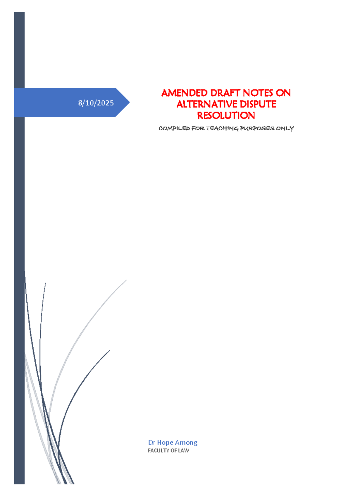 Revised Notes on ADR (Alternative Dispute Resolution) for Law 2025 ...