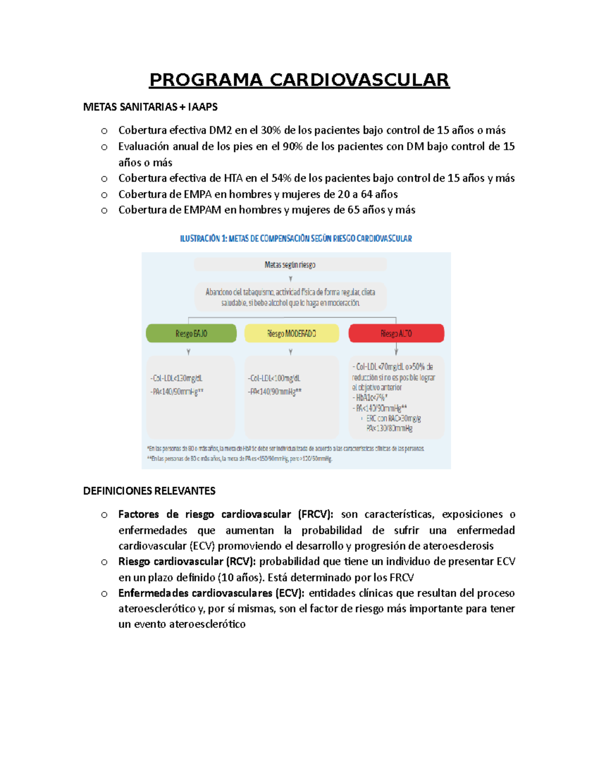 Resumen del Programa de Salud Cardiovascular (PSCV) y Objetivos de ...