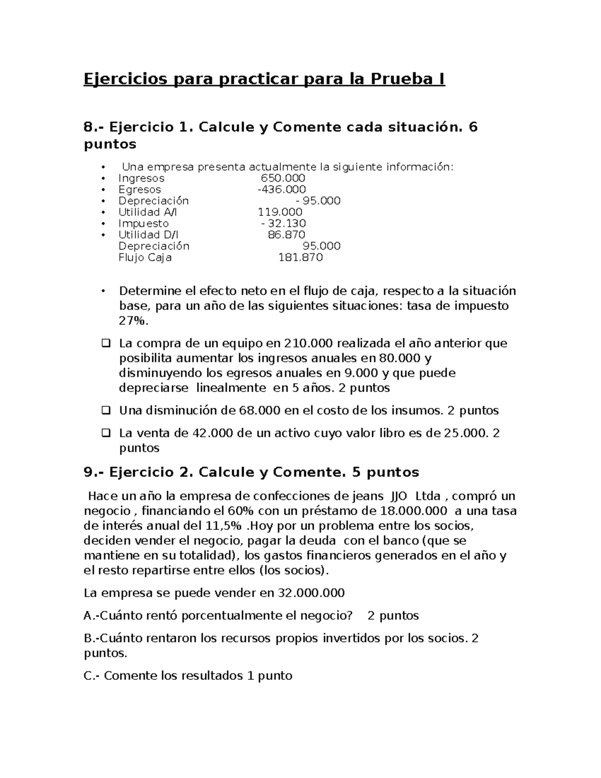 Ejercicios Prueba I: Análisis Financiero y Flujo de Caja - Studocu