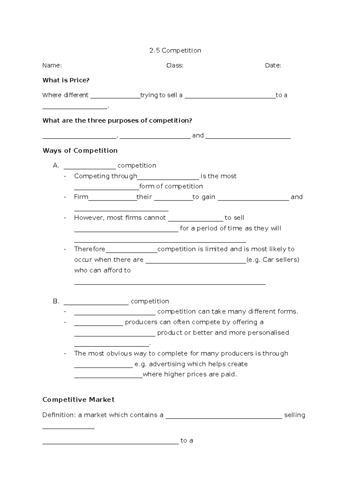 2.5 Competition Worksheet - 2 Competition Name: Class: Date: What is ...