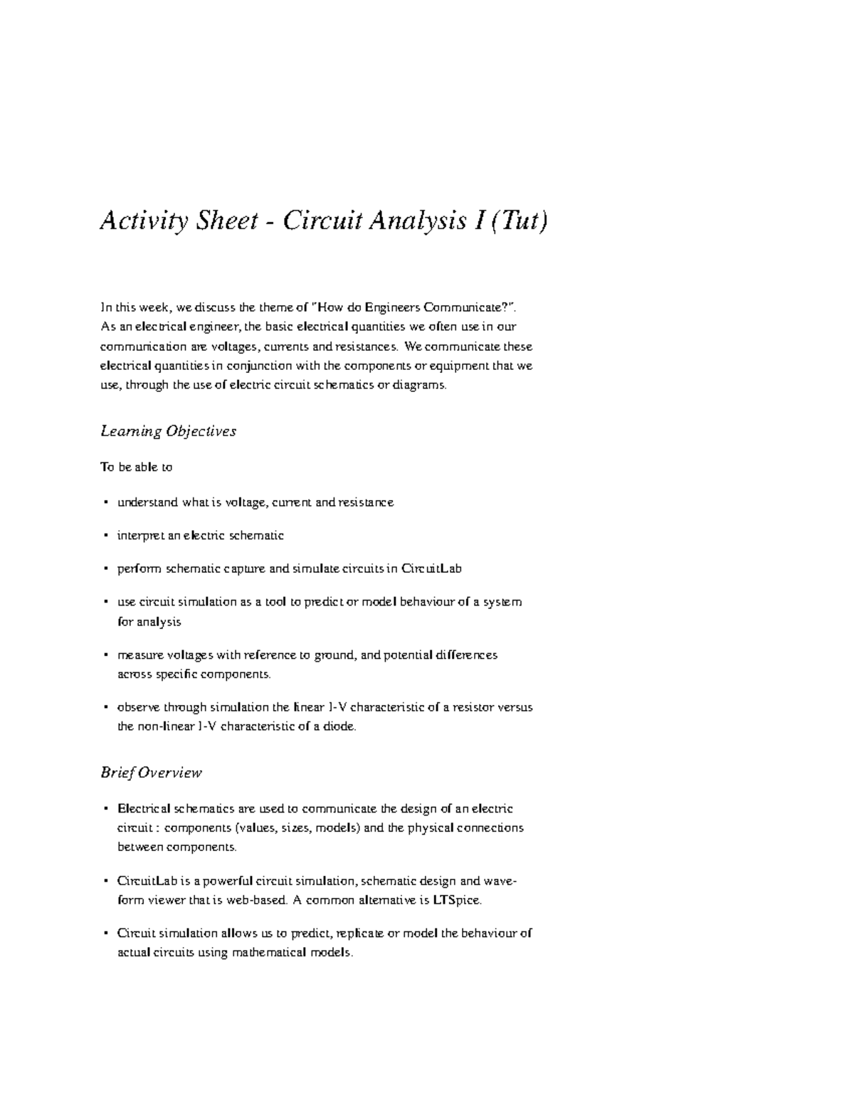 EPP1 Circuit Analysis Activity Sheet: Engineering Communication ...