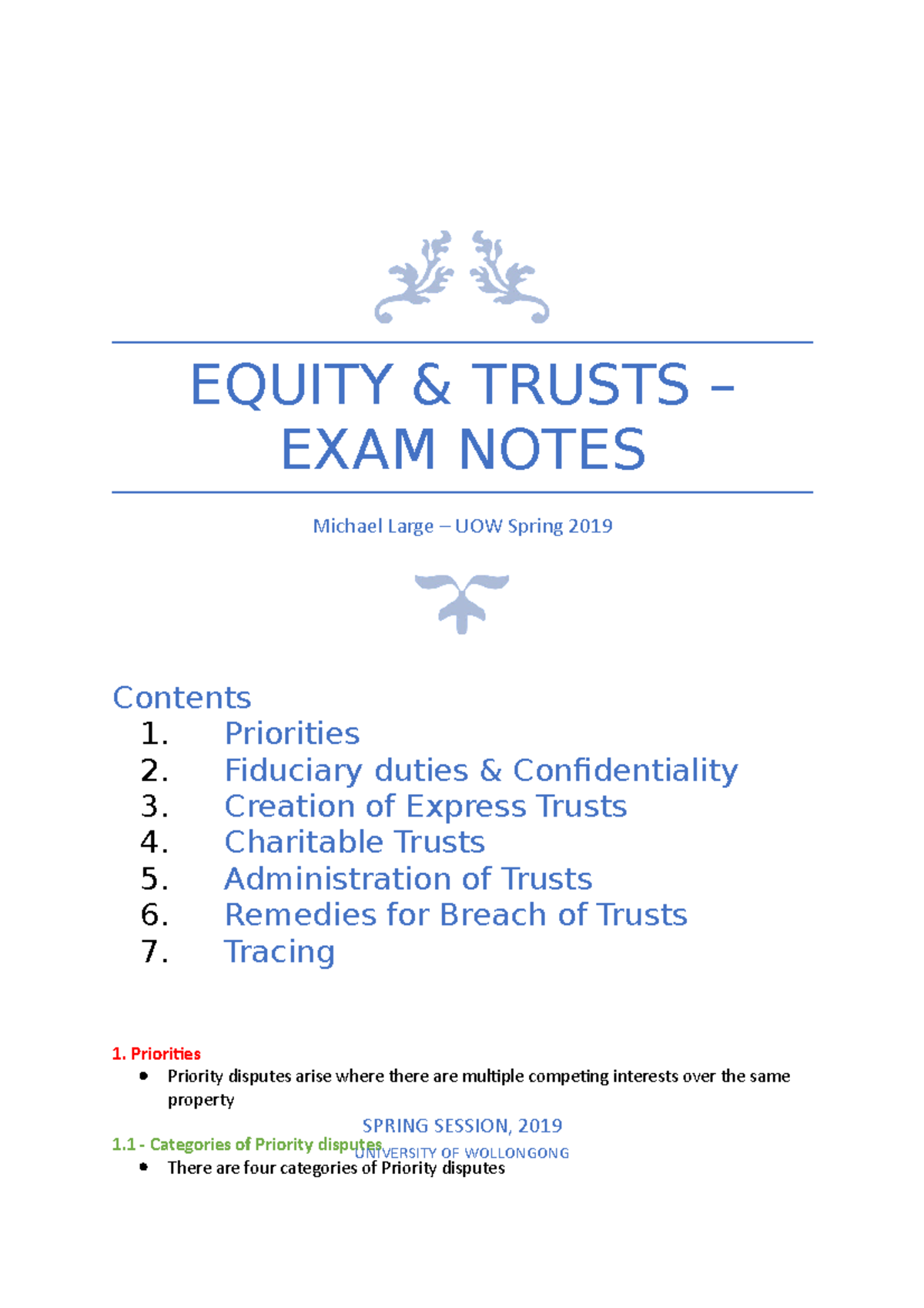 LLB2270 - Equity and Trusts Exam Notes - EQUITY & TRUSTS – EXAM NOTES ...