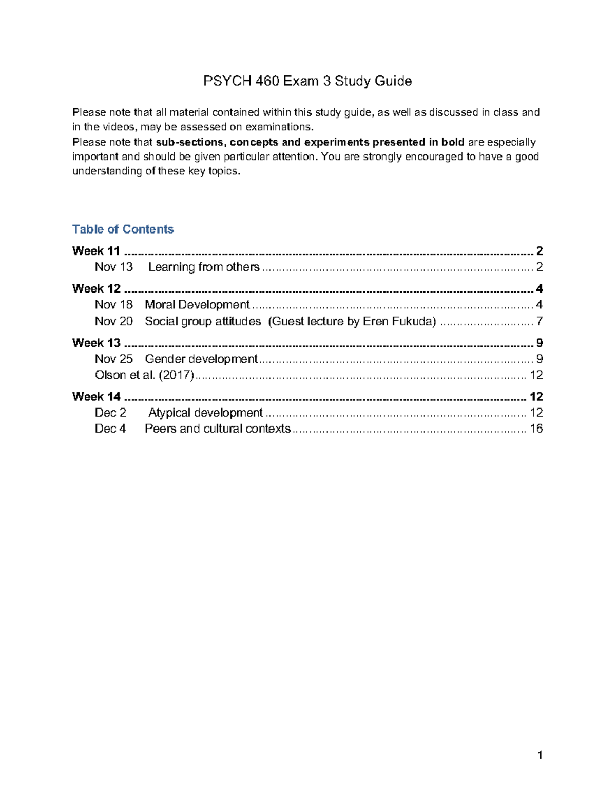 PSYCH 460 Exam 3 Study Guide - Studocu