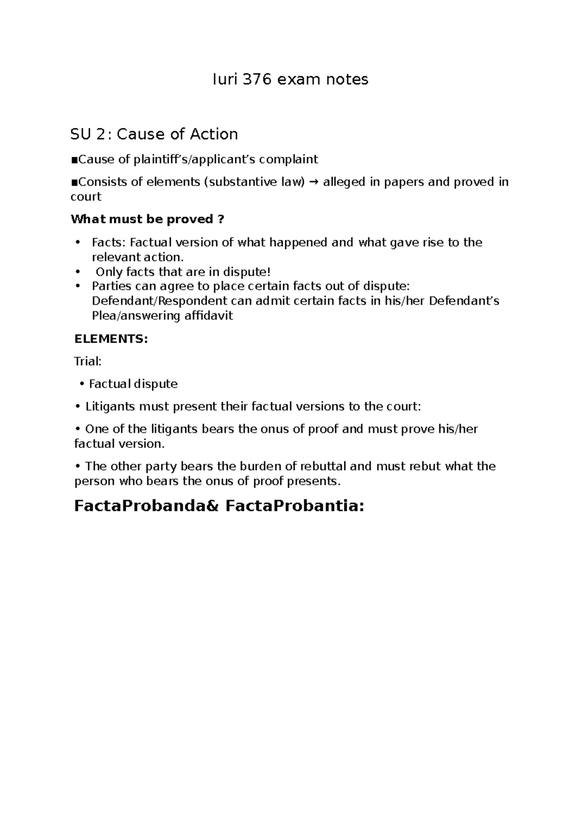 Iuri 376 Exam Notes - Civil Procedure Summary for Final Exam - Studocu