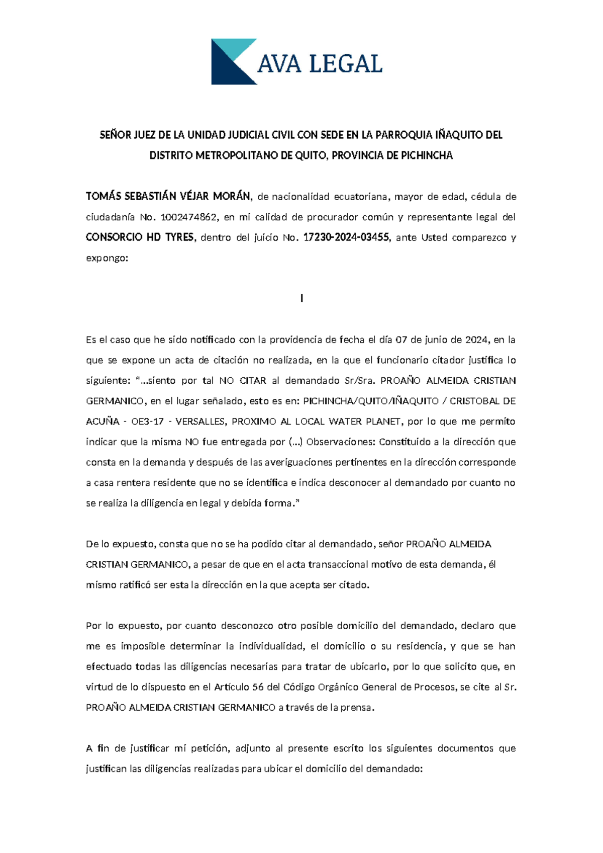 Escrito de Citación por Prensa: Ejemplo Práctico Legal - Document Preview