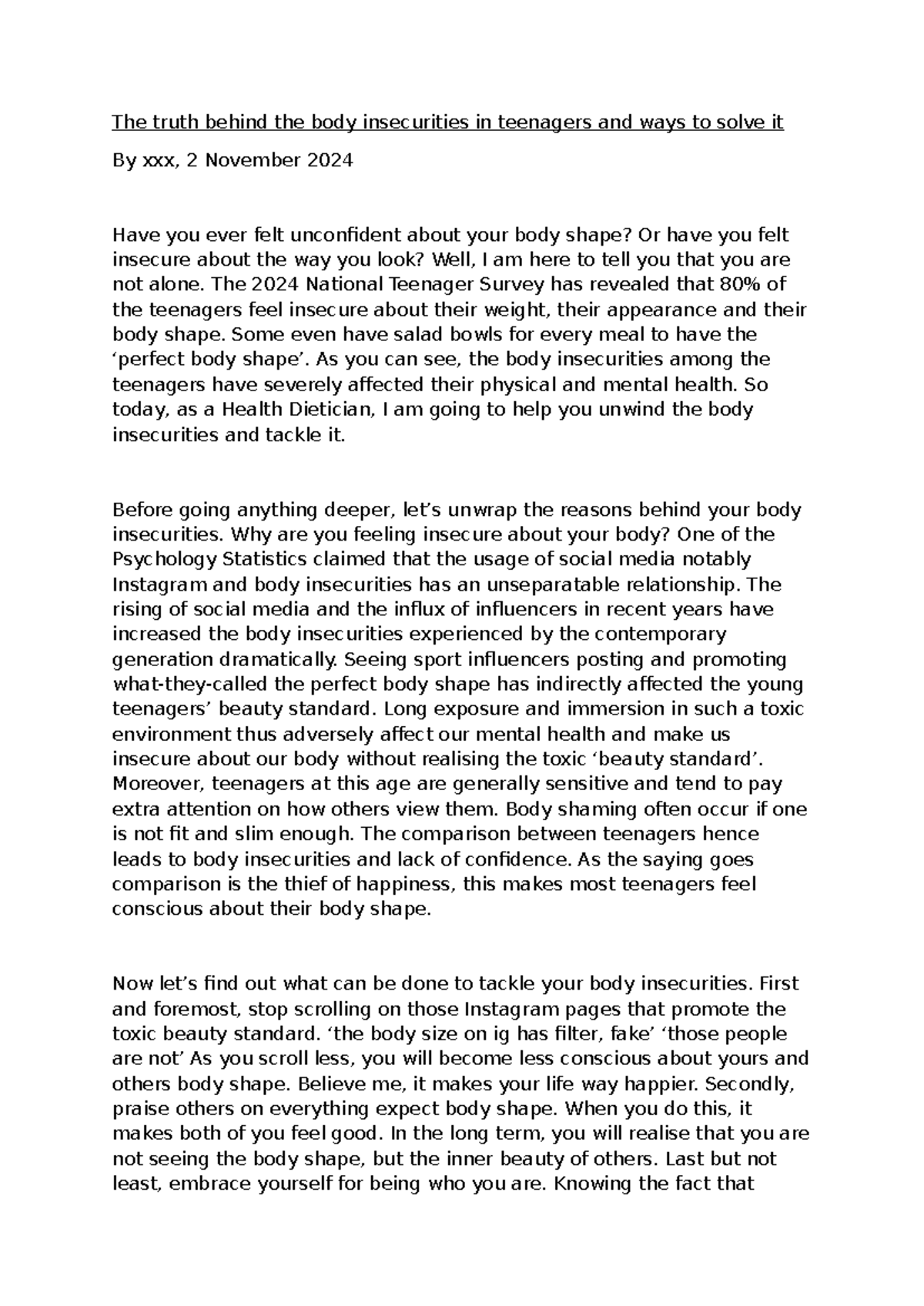 Teenager insecurities and solution - The truth behind the body ...