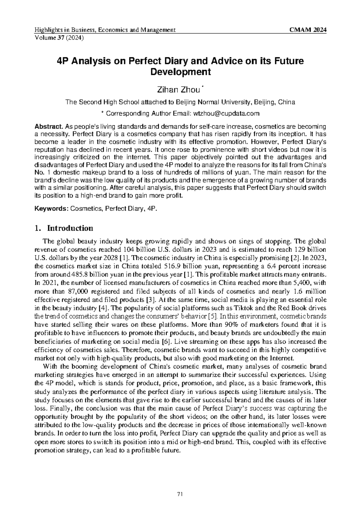 4P Analysis of Perfect Diary: Strategies for Future Growth (CMAM 2024 ...