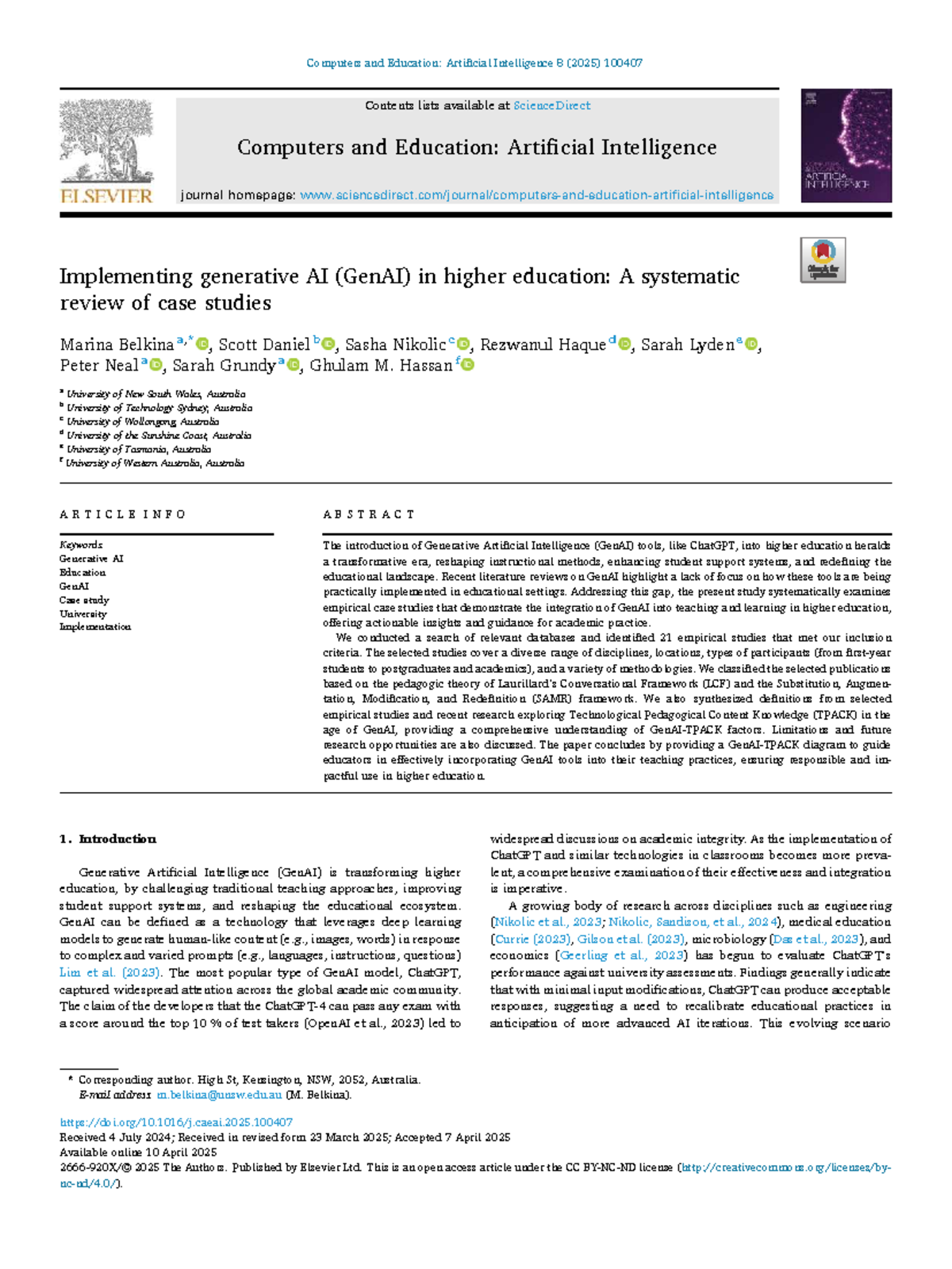 Implementing GenAI in Higher Education: A Systematic Review of Case ...