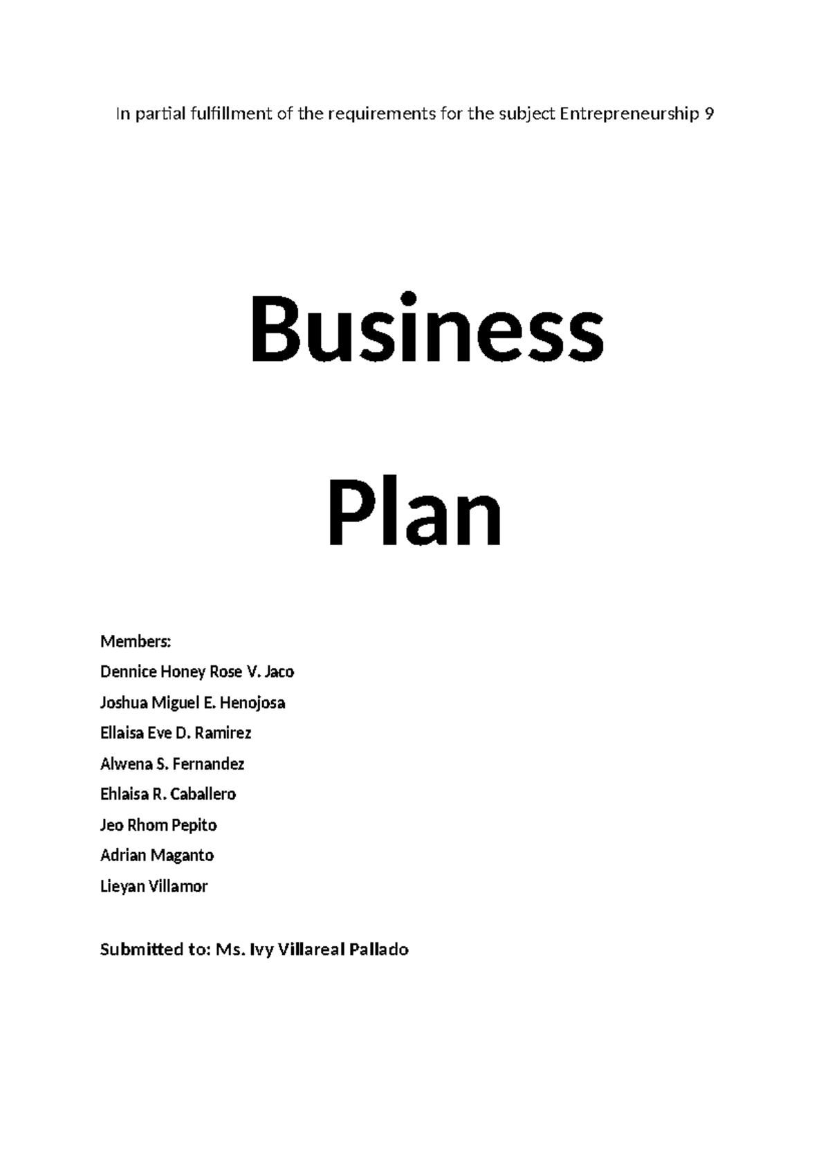 Entrepreneurship 9: Final Business Plan for Healthy Food Product - Studocu