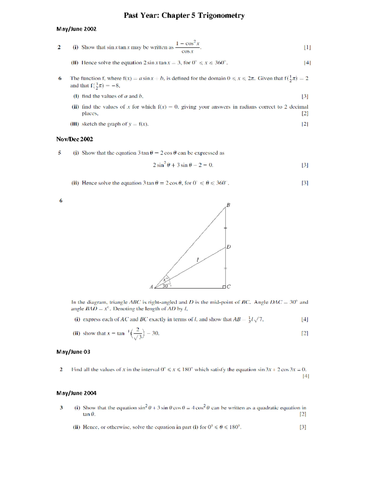 Chapter 5 Trigonometry: Past Year Qs 2002-2010 Review - Studocu