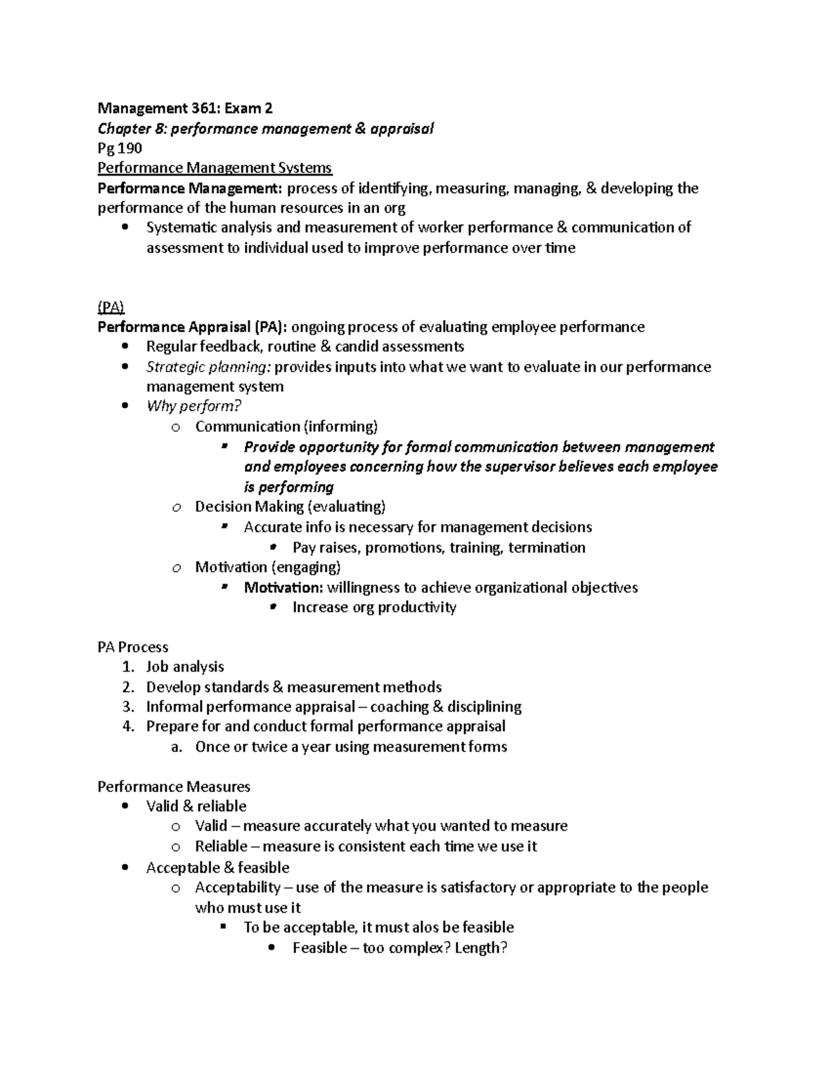 Management 361: Exam 2 Chapter 8 Performance Management Appraisal - Studocu