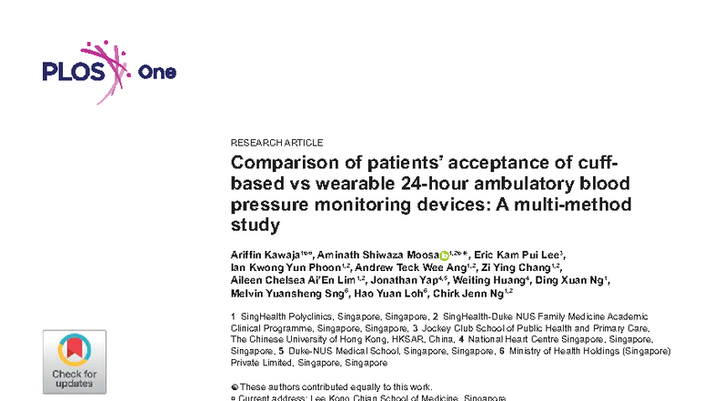 Comparison of Acceptance of Cuff-Based vs Wearable ABPM Devices: A ...