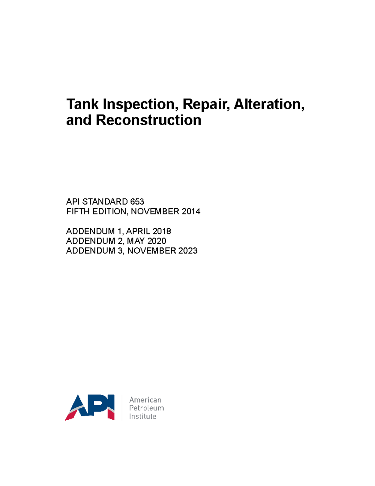 API 653-2023: Comprehensive Guide to Tank Inspection & Repair - Studocu