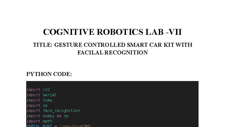 cognitive robotics LAB facial detection - COGNITIVE ROBOTICS LAB -VII ...