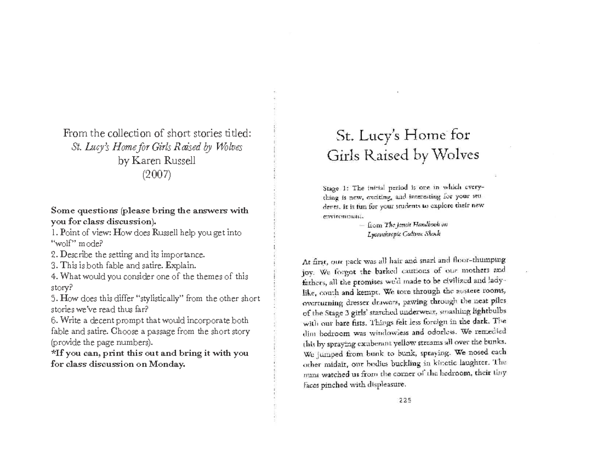 Discussion Questions for "St. Lucy's Home for Girls Raised by Wolves ...
