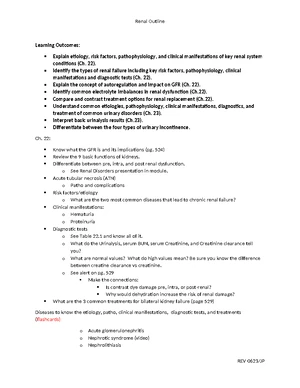 Renal System Overview (Ch. 22 & 23): Key Concepts & Disorders - Studocu