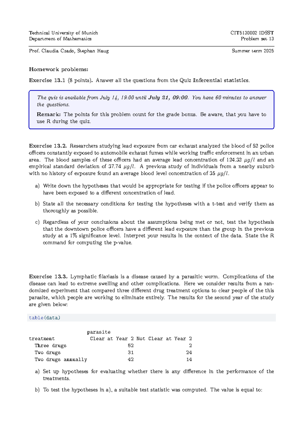 IDSST Problem Set 13: Inferential Statistics & R Analysis - Studocu