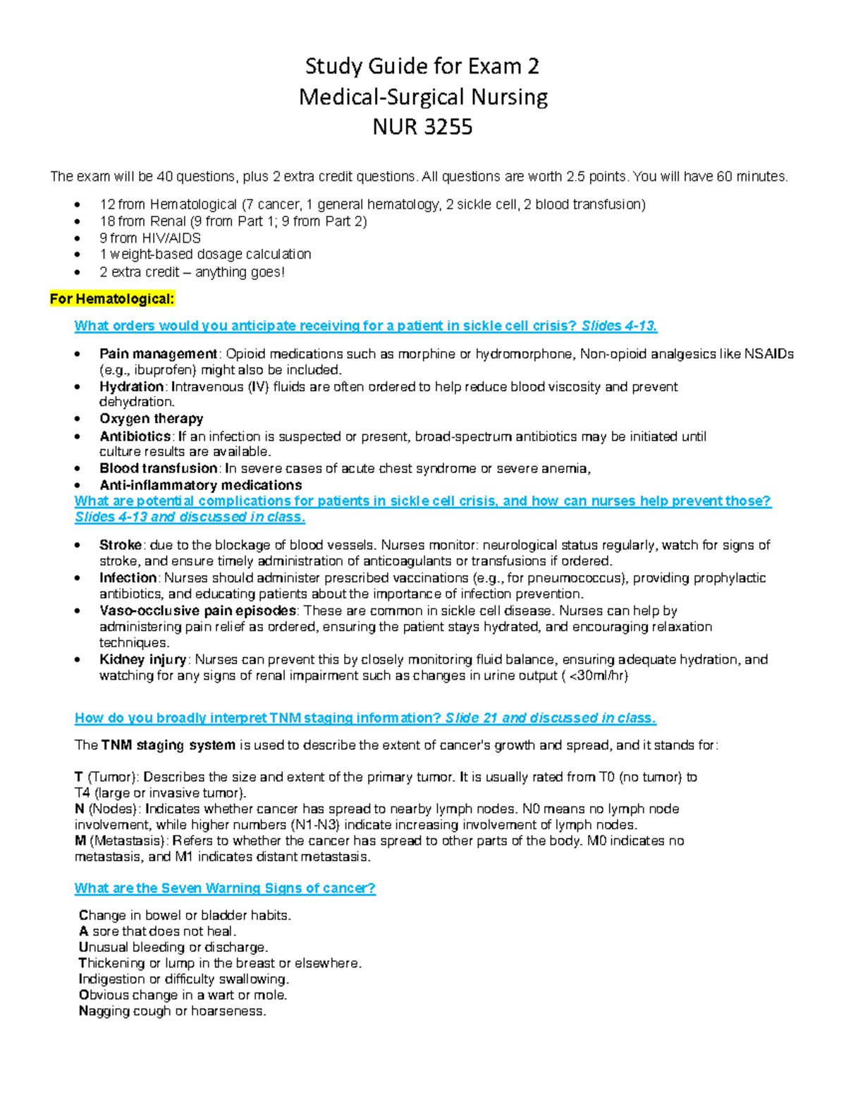 Med-Surg Exam 2 Study Guide: Key Concepts for NUR 3255 - Studocu
