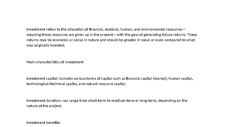 DOC 2 - CBA - Investment refers to the allocation of financial ...