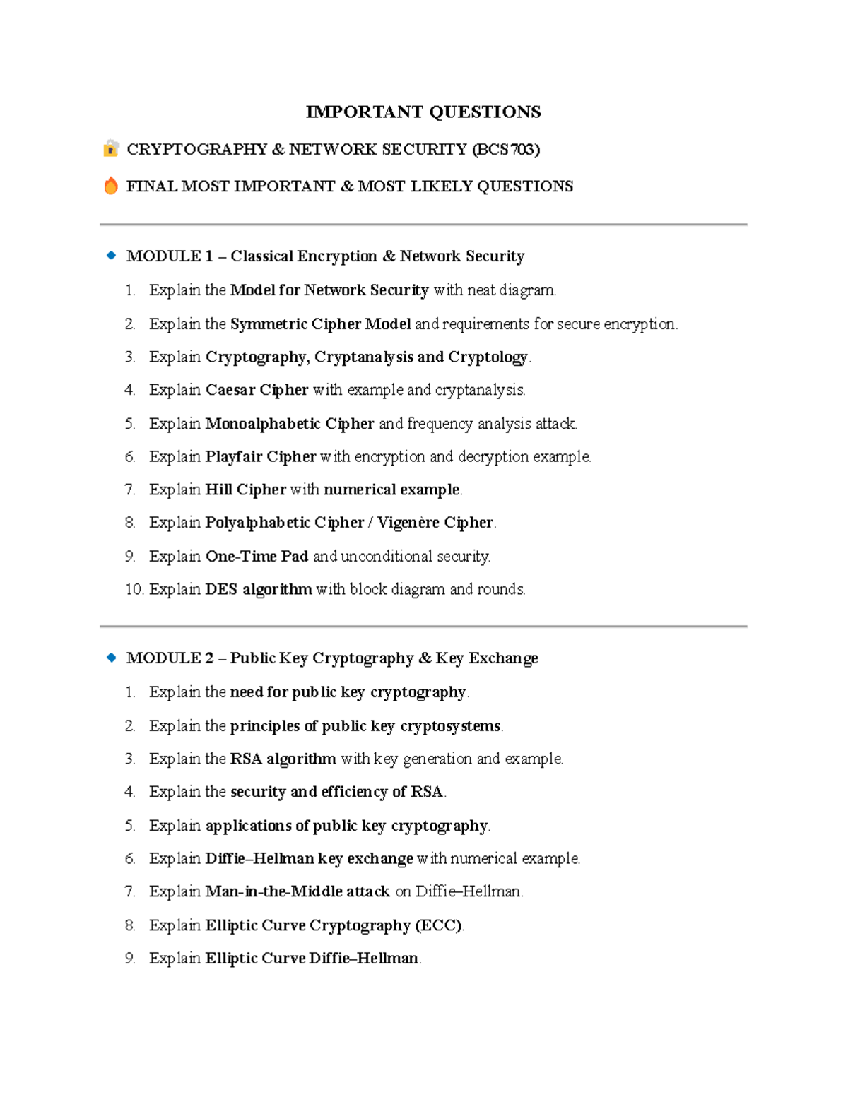 BCS703 Final Exam: Key Concepts in Cryptography & Network Security ...
