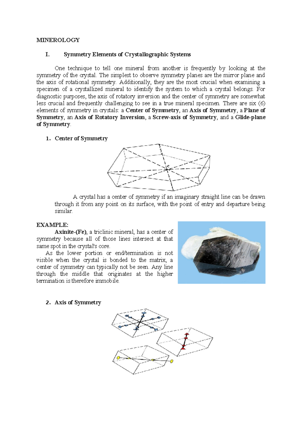 Mineralogy I: Symmetry Elements and Physical Properties of Crystals ...