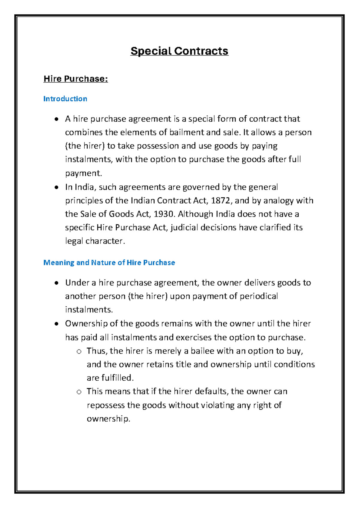 Hire Purchase Agreements: Legal Framework & Key Distinctions - Studocu
