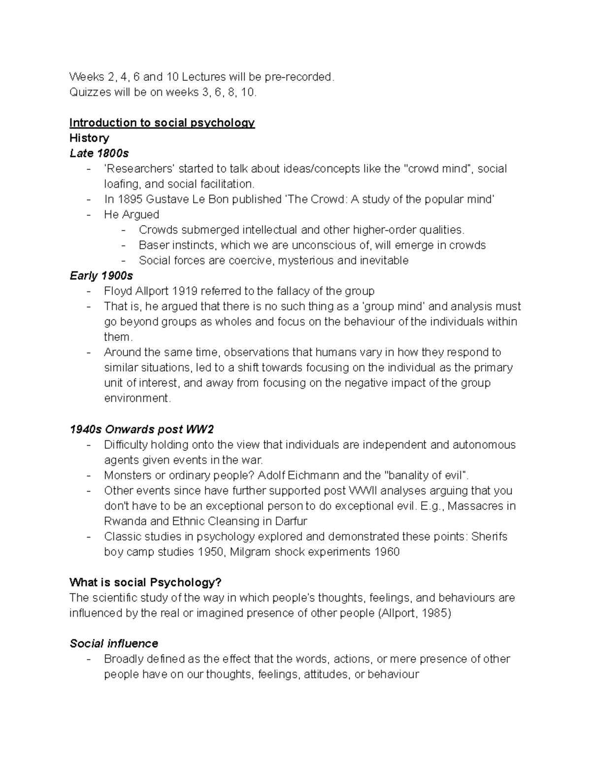 Psych 2001 Final Exam Notes: Introduction to Social Psychology - Studocu