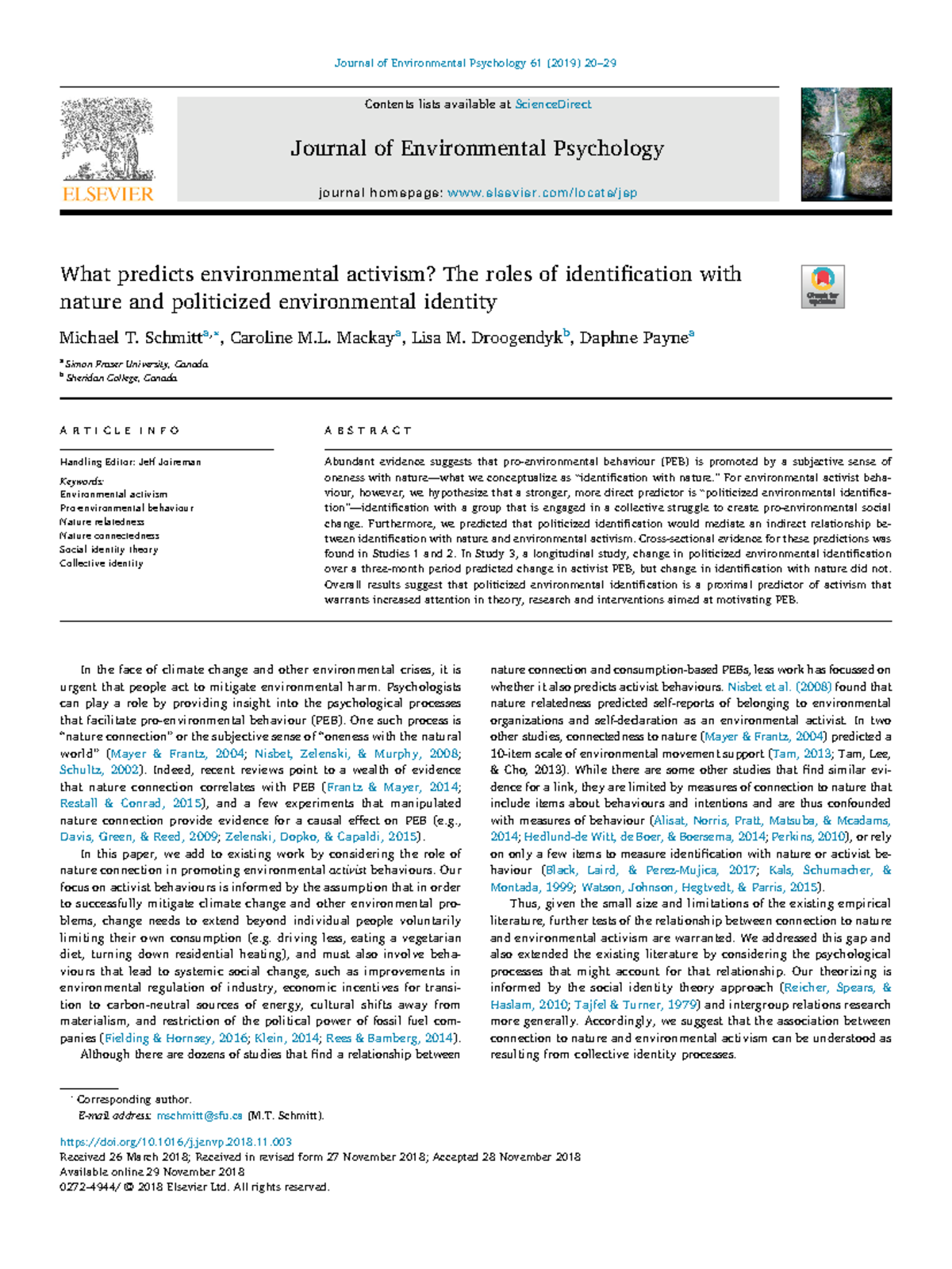 Environmental Activism Predictions: Identity and Identification Factors ...