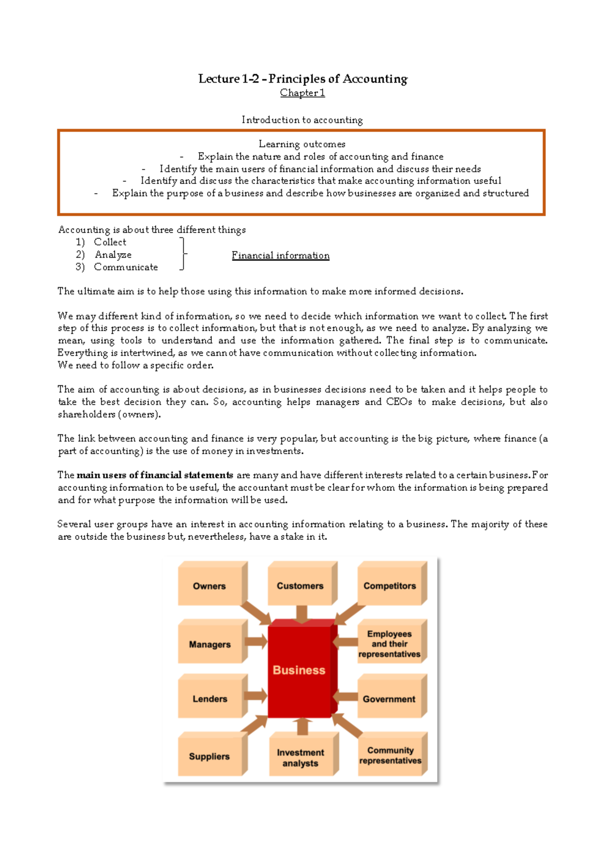 Accounting 1 - Lecture Notes on Principles and Financial Statements ...