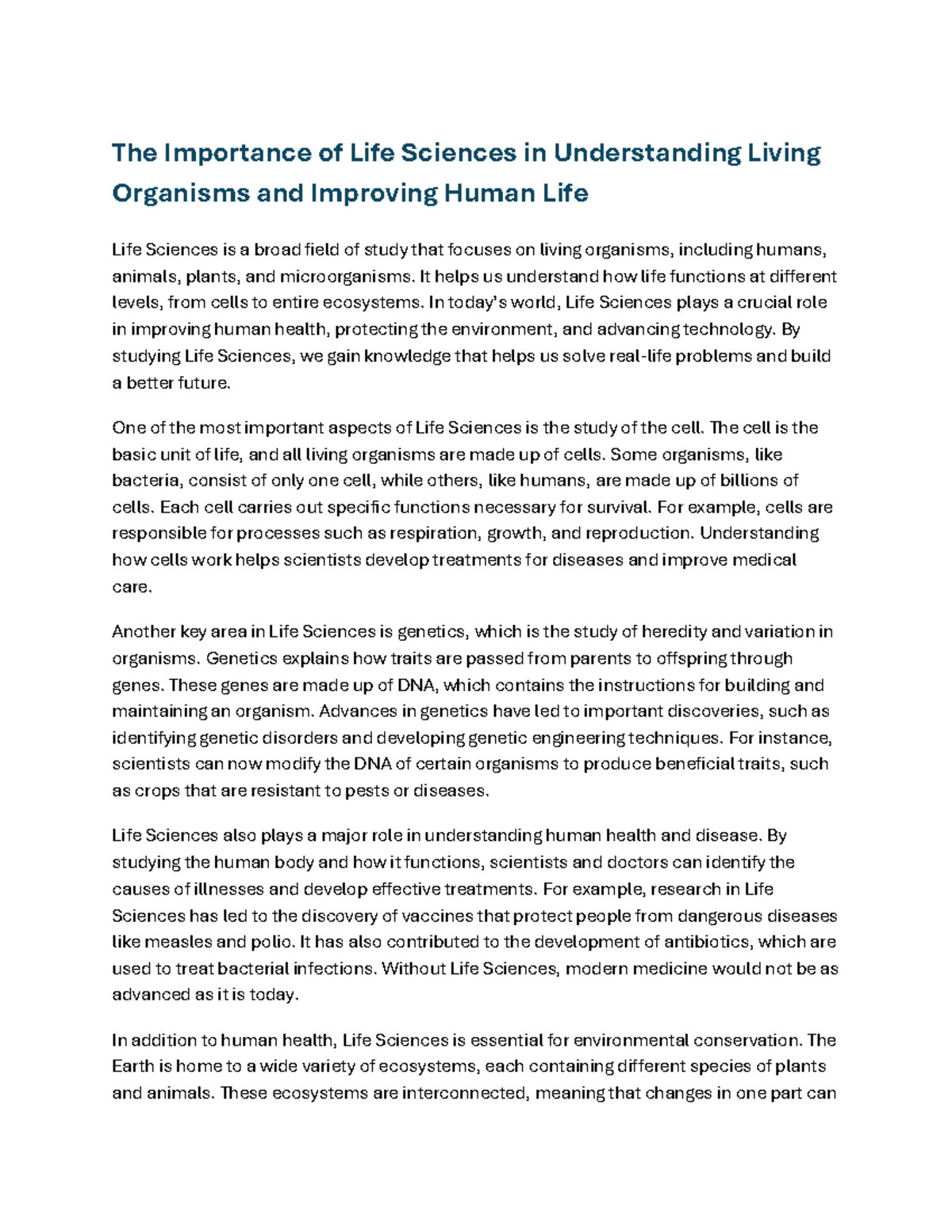 Life Sciences 101: Understanding Organisms & Human Impact - Studocu