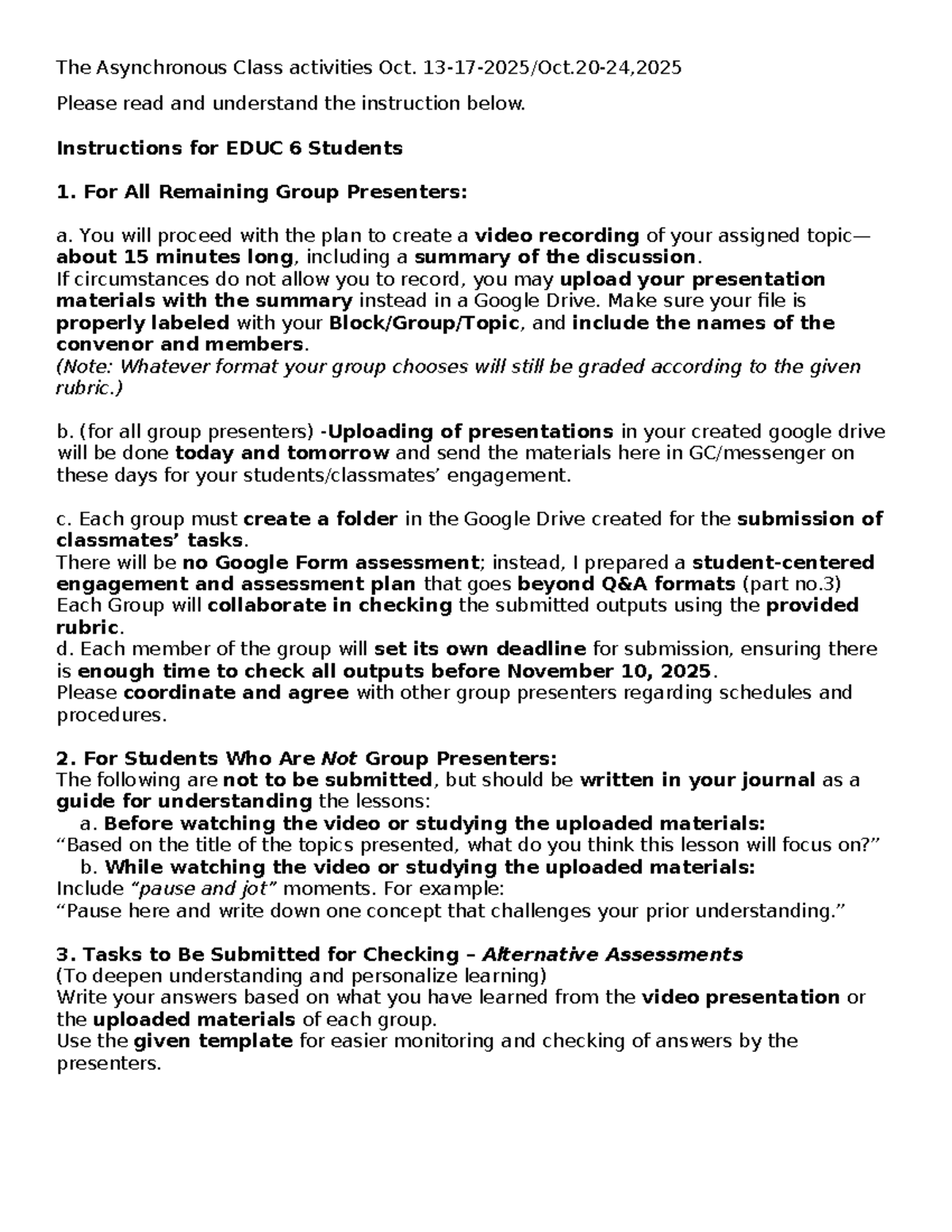 EDUC 6 Asynchronous Class Activities Instructions (Oct 2025) - Studocu