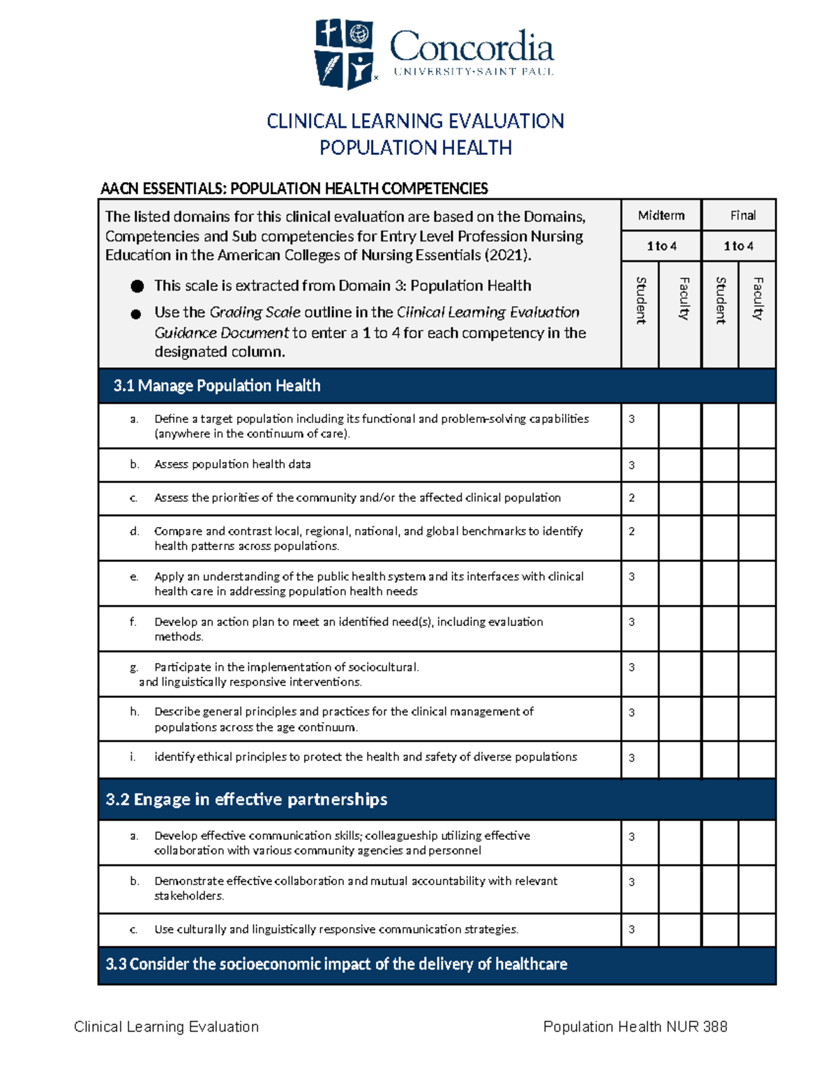 Population Health Clinical Competency Evaluation - CLINICAL LEARNING ...