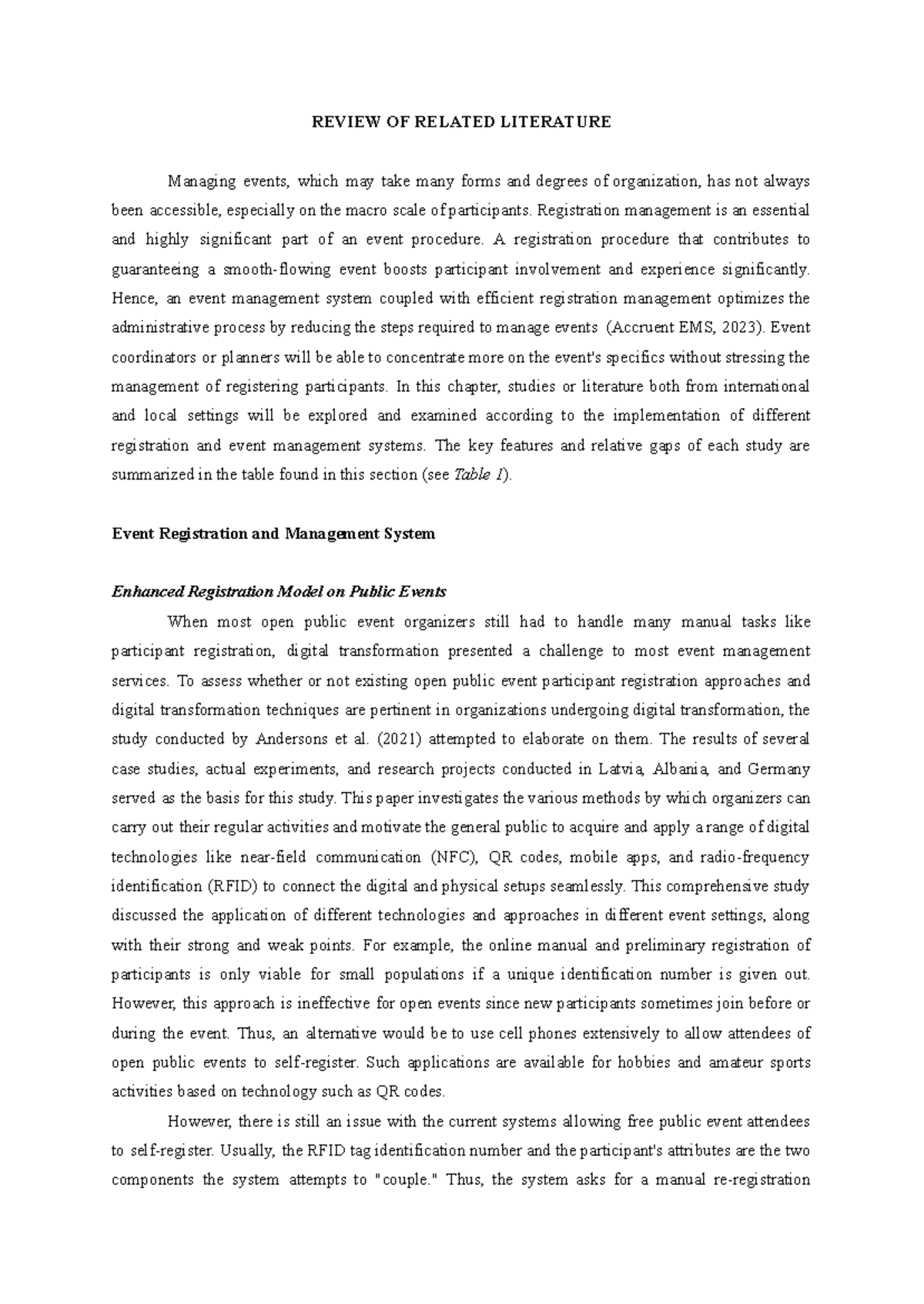 RRL Review of Literature on Event Management Systems in IT - Studocu