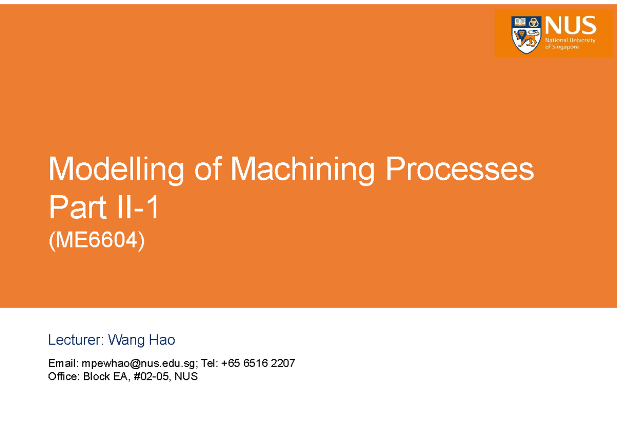 ME6604-II-1 - Lecture Notes on Machining Process Modelling - Studocu