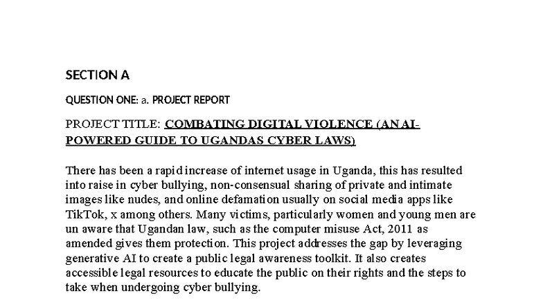 LLB-2407 Project Report: Combating Digital Violence in Uganda - Studocu