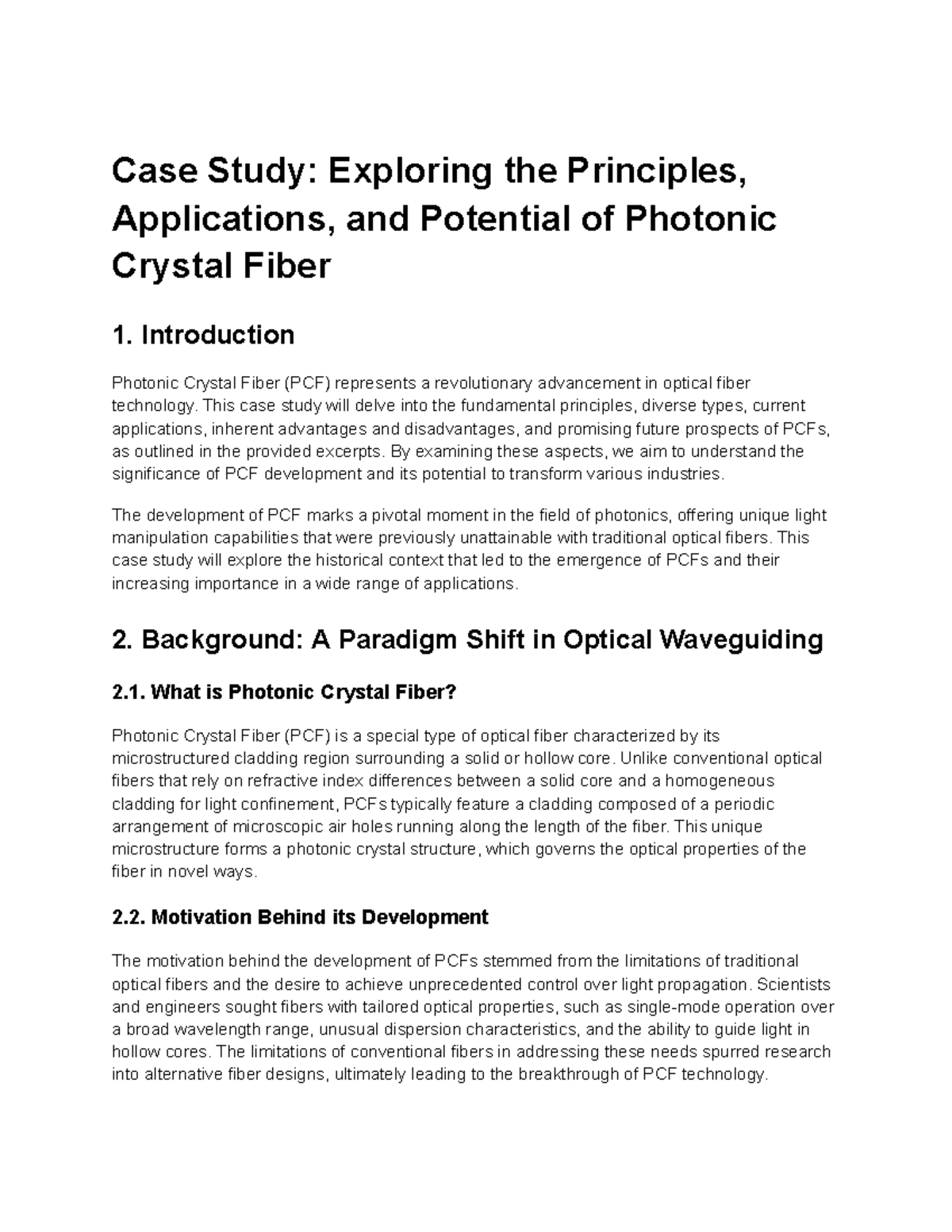 Case Study: Principles & Applications of Photonic Crystal Fiber (PCF ...