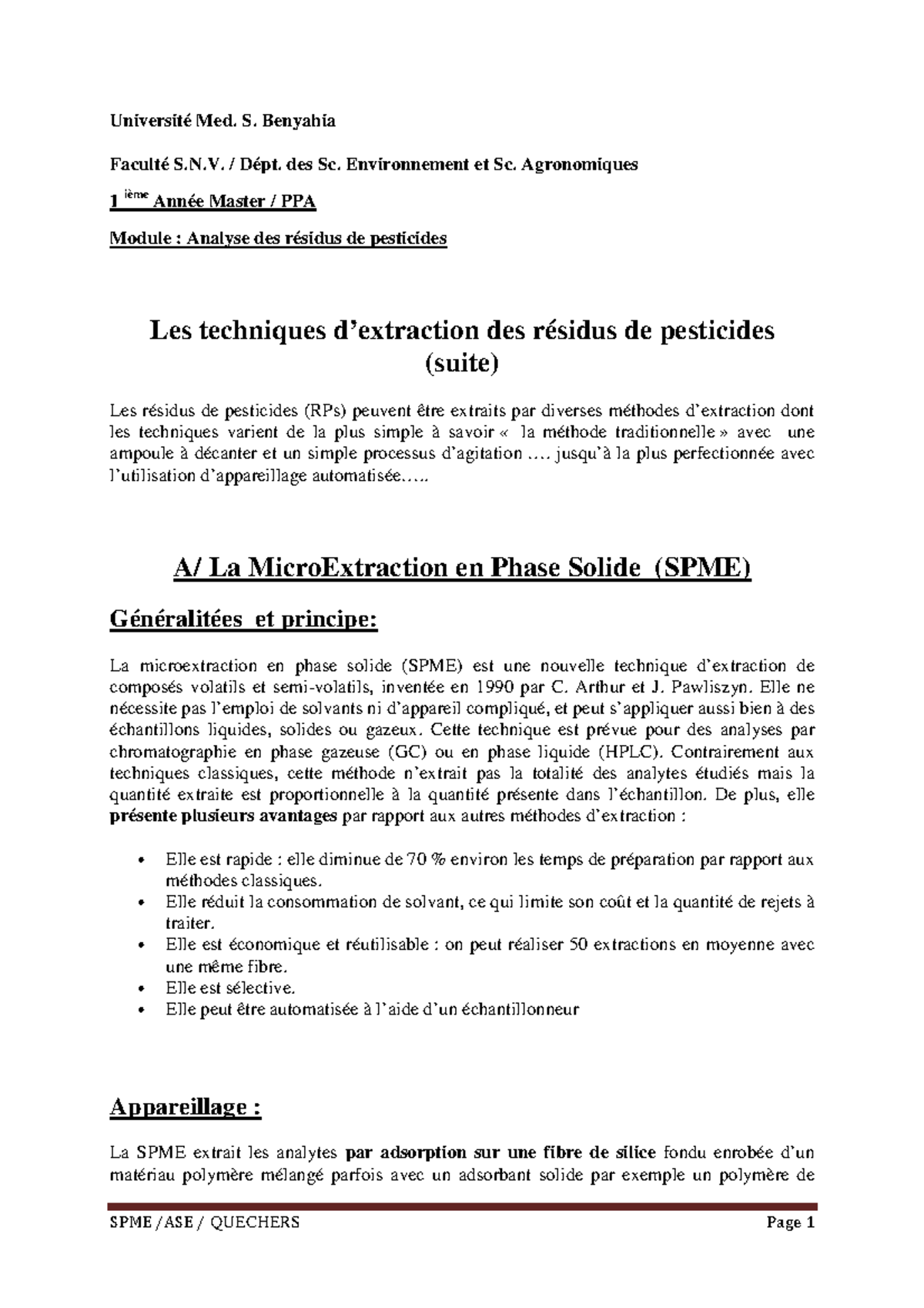 Méthode d'analyse des résidus de pesticides dans les aliments - Master ...
