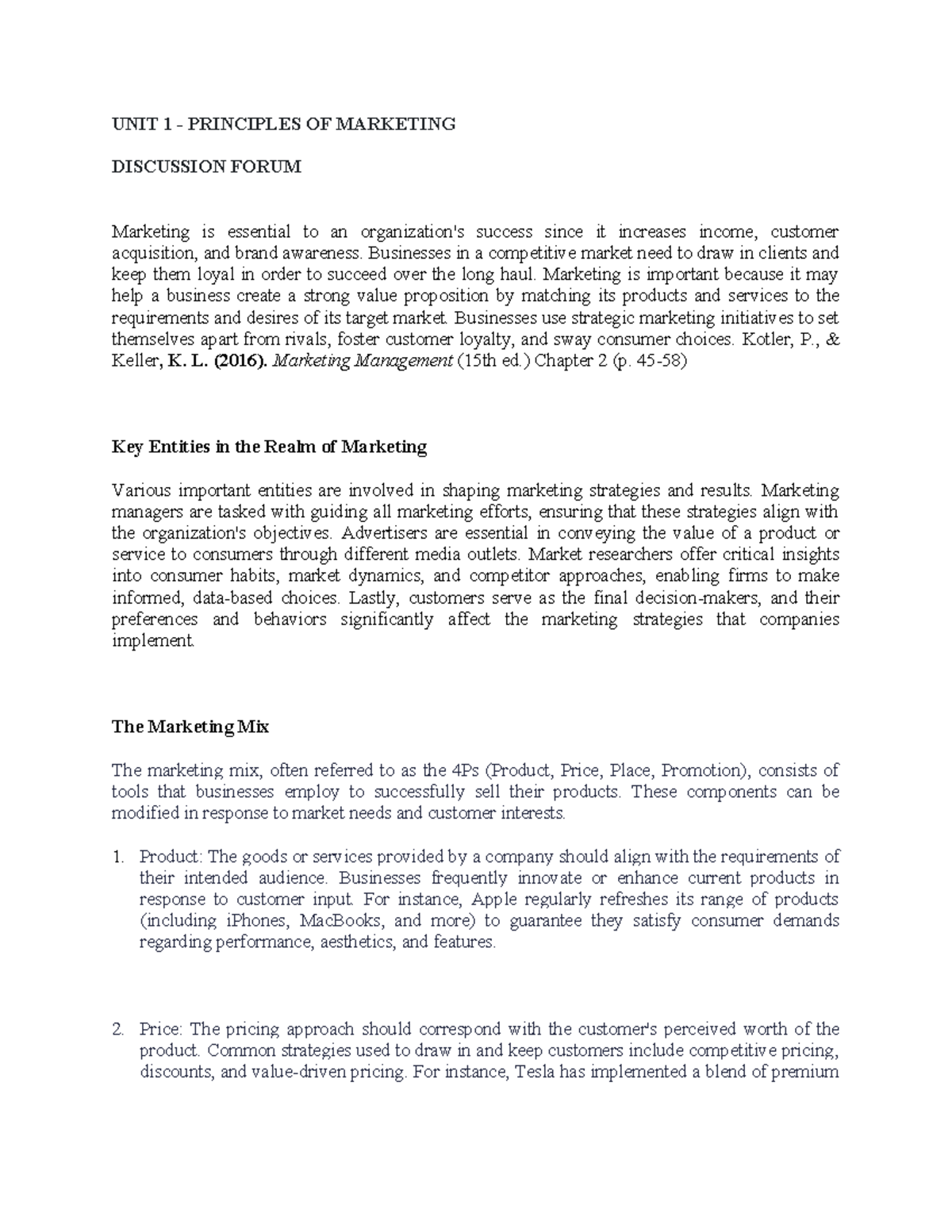 UNIT 1 - Principles of Marketing: Key Concepts & Strategies - Studocu