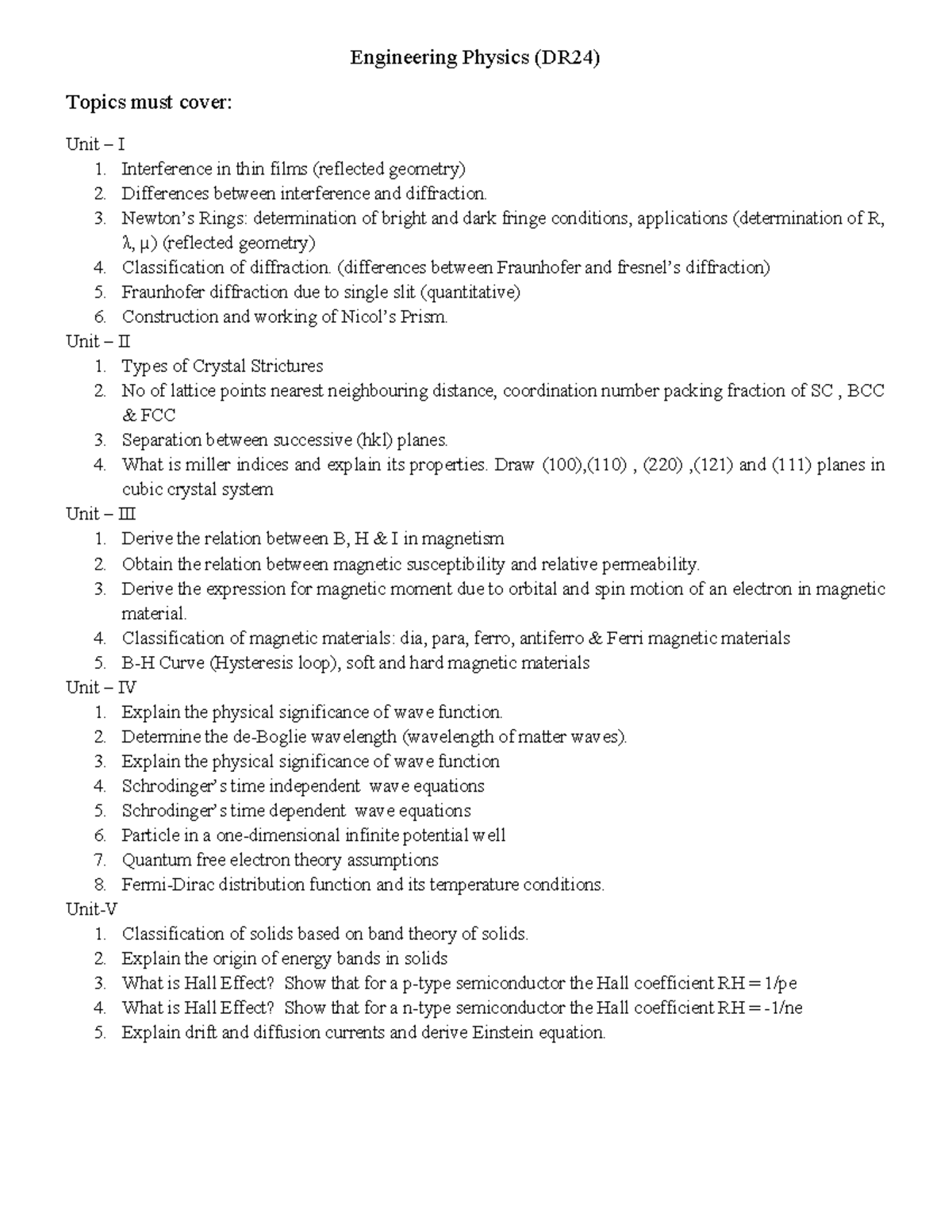 DR24 Engineering Physics Important Questions for Exam Preparation - Studocu