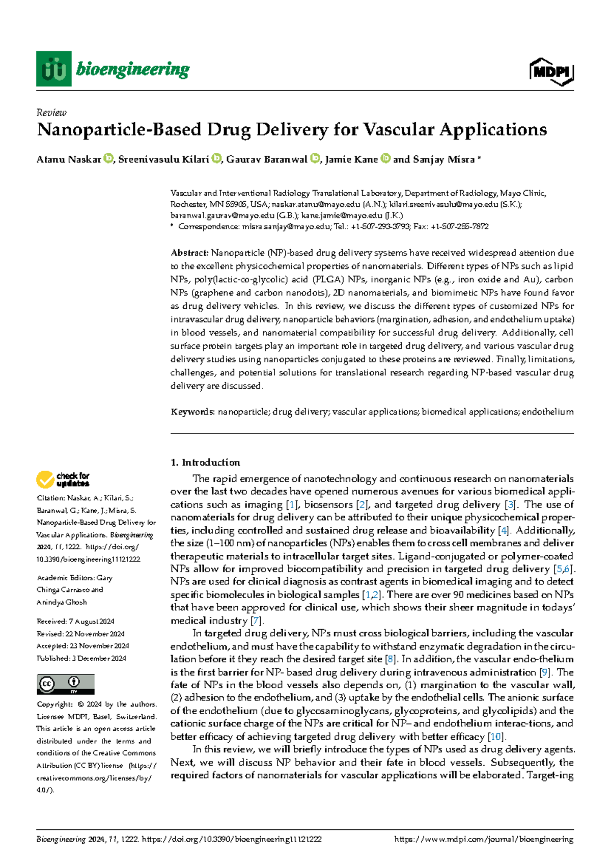 Bioengineering 2024: Review of Nanoparticle Drug Delivery in Vascular ...
