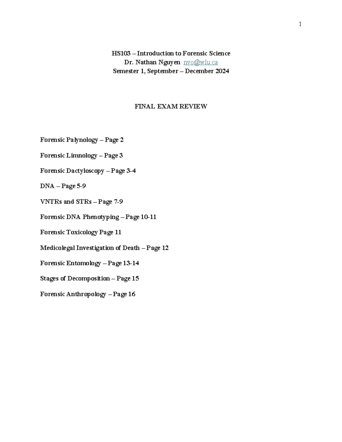 HS103 Forensic Science Final Exam Study Guide and Key Topics - Studocu