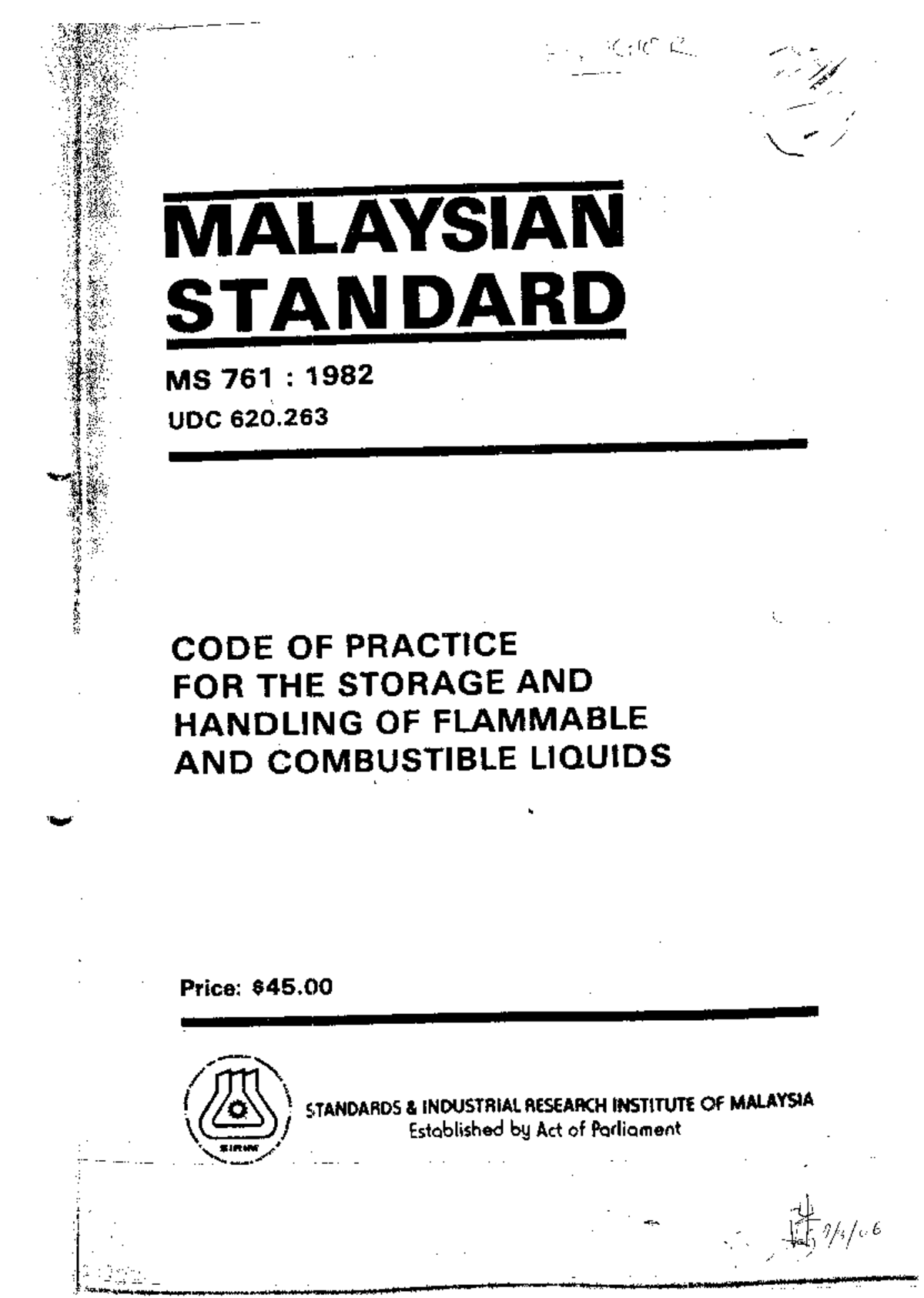 MS 761 - 1982 Code of Practice for Safe Storage of Flammable Liquids ...