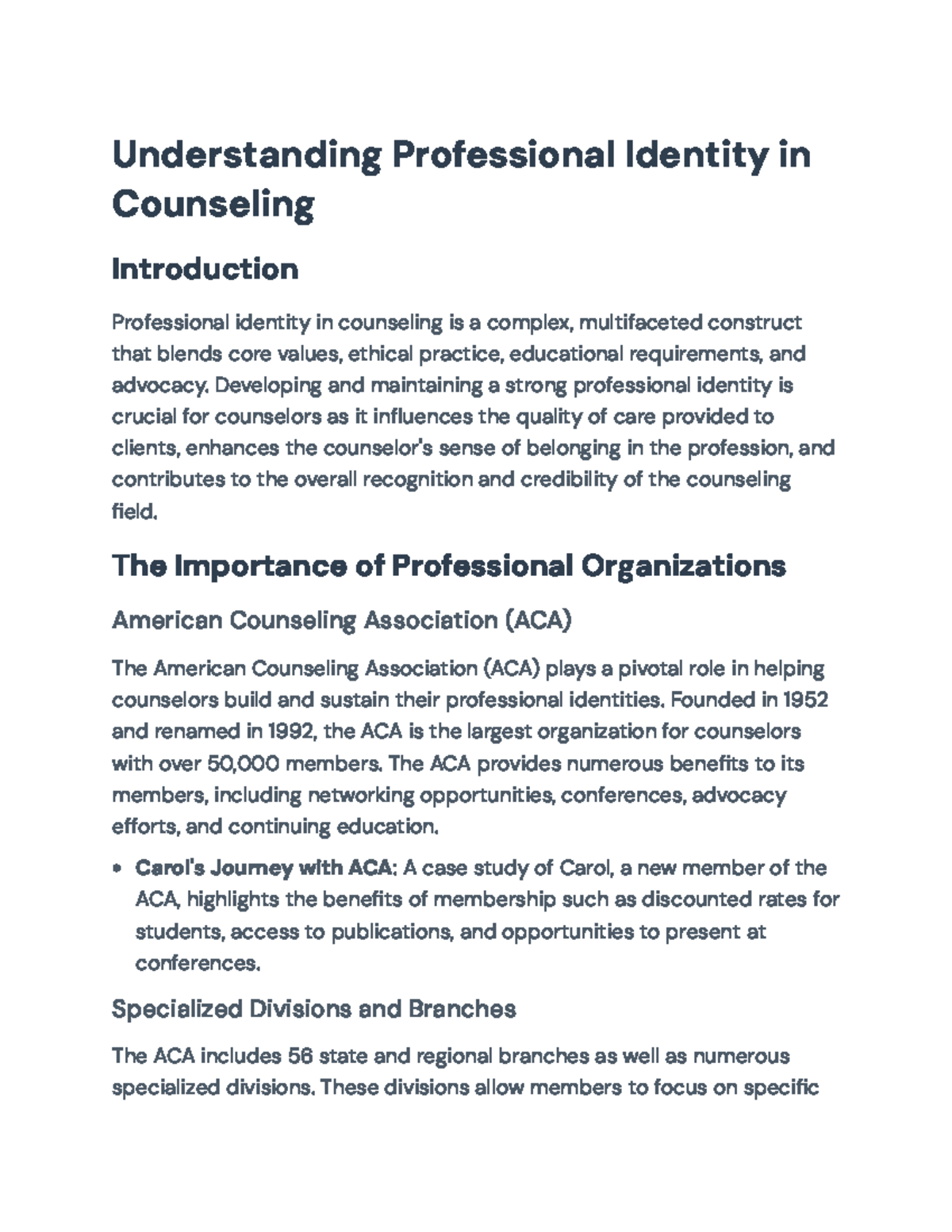 Understanding Professional Identity in Counseling: ACA Role & Advocacy ...