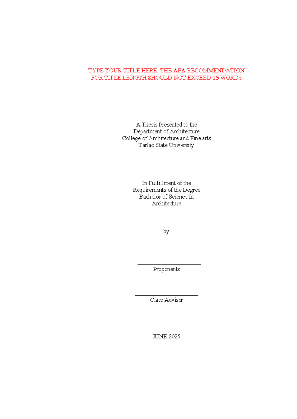 Thesis Template for BS Architecture (2025) - Guidelines and Structure ...