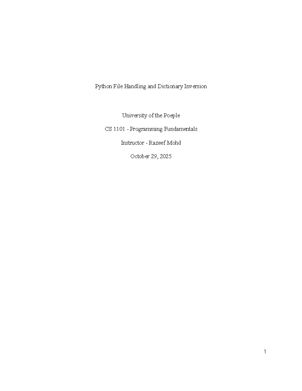 CS 1101 Assignment 8: Python File Handling & Dictionary Inversion - Studocu