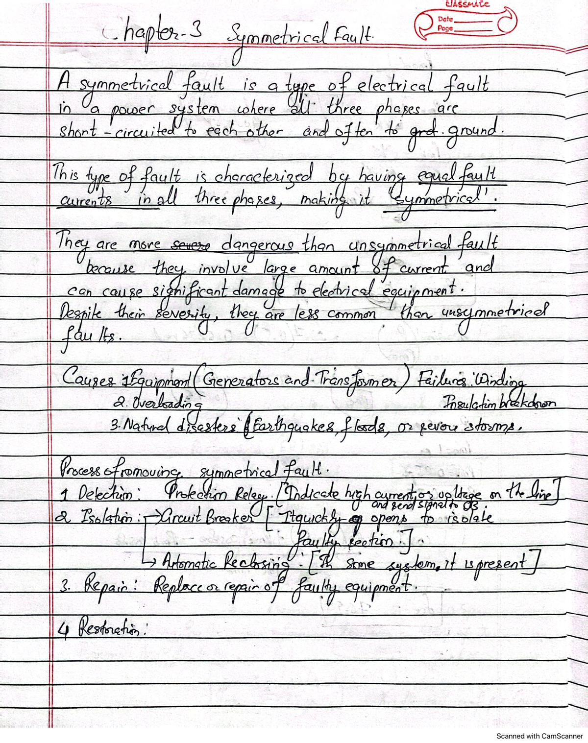 PSAChapter 3 - note - CLASSMATE Date ( hapter 3 Symmetrical Fault Page ...