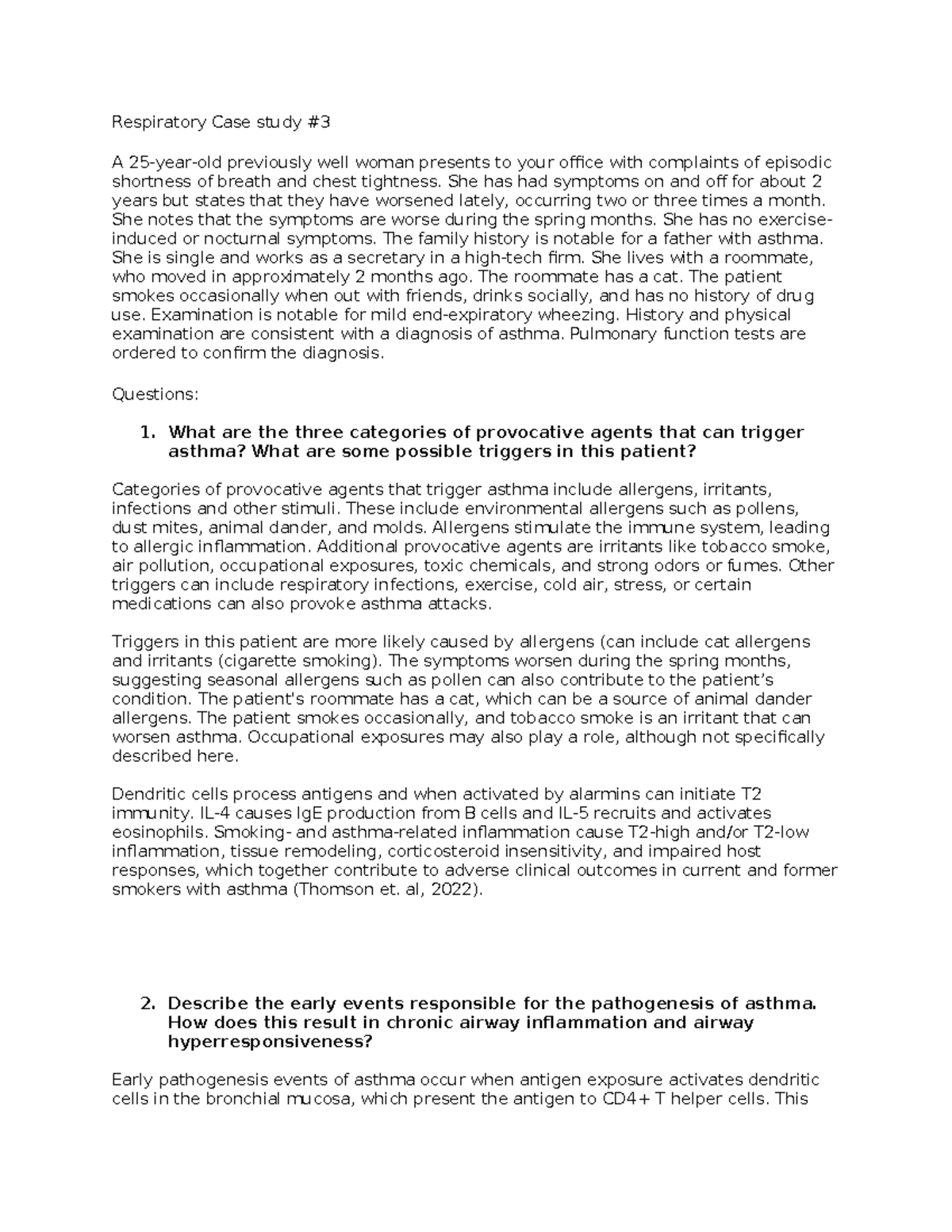 Respiratory Case Study 3: Asthma Diagnosis and Pathogenesis Analysis ...
