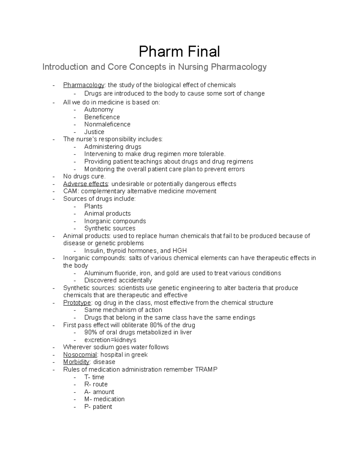 Pharm 101 Final Exam: Key Concepts in Nursing Pharmacology - Studocu