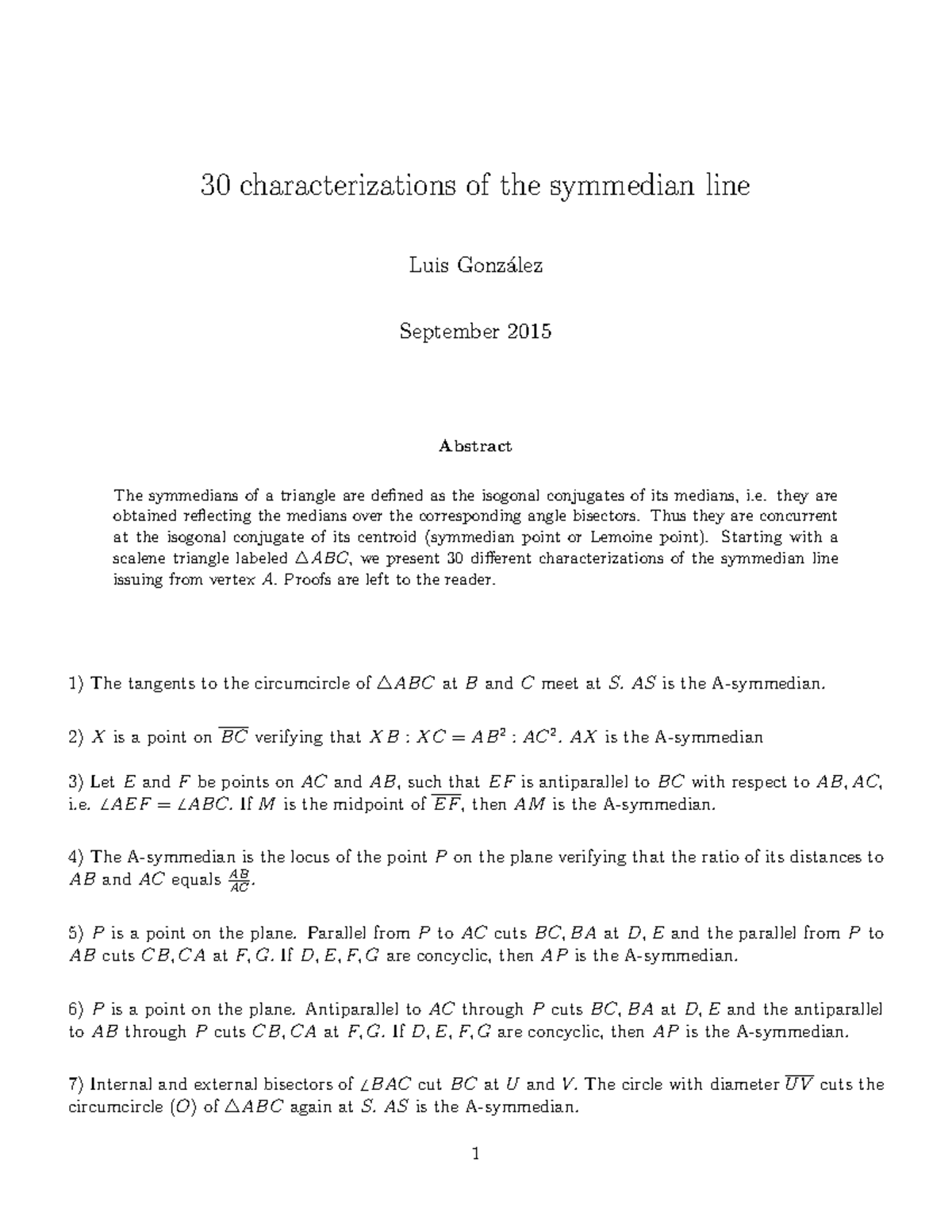 Đặc trưng của đường đối trung (Symmedian) trong tam giác: 30 ví dụ - Document Preview