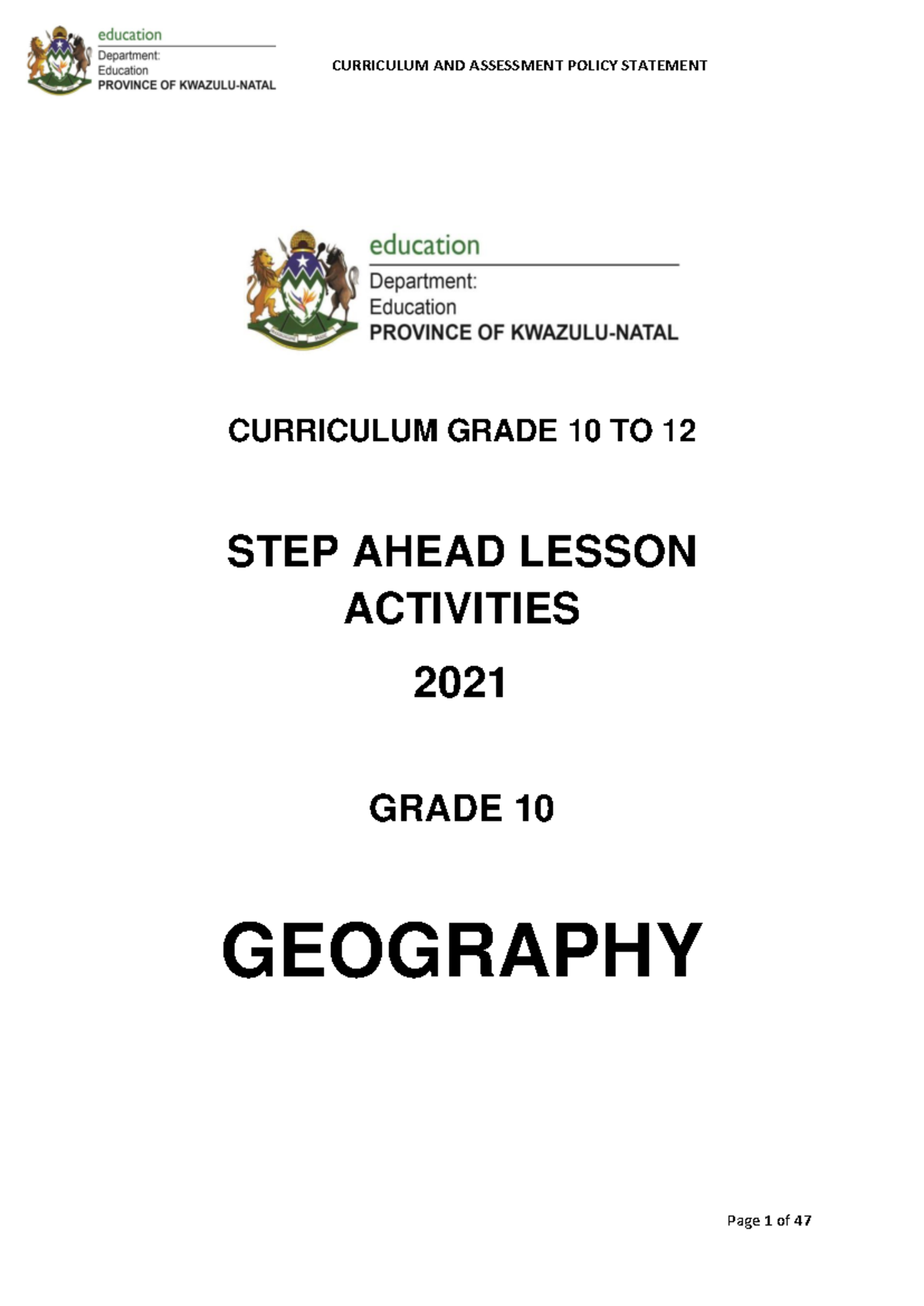 Grade 10 Geography Lesson Activities and Solutions Guide - Studocu